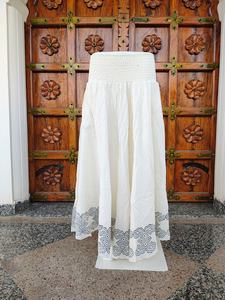 Pantalon Palazzo Évasé Blanc Bohème pour Femme, Imprimé Tribal Géométrique, Taille Haute Élastiquée, Jambe Large, Été, 100% Coton - Product Image 3