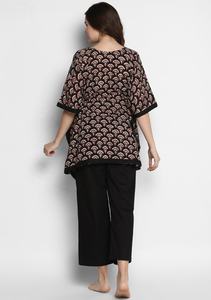 ชุดนอนแขนสั้นสำหรับผู้หญิงซักได้ยาวถึงพื้นผ้าฝ้ายสีดำตัวหนาพิมพ์ลายดอกไม้สีแดงลายดอกไม้ - Product Image 5