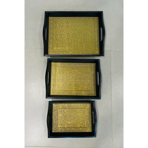 Juego de 3 bandejas de madera artesanales (diseño Art Deco) para bodas, Ramadán y Diwali - Product Image 2