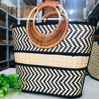 Bali tas tangan rotan/bambu wanita, tas anyaman tangan tas bambu pantai untuk wanita/wanita