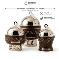 Ensemble de plats de service en bois de luxe 3 pièces avec couvercles en acier inoxydable, durables, isolés, modernes, chauffe-plats de luxe avec fond en aluminium