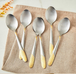 Stunning stainless steel spoons, beautiful wavy gold <b>border</b> handles, top quality finish, available at wholesale prices. - Product Image 5