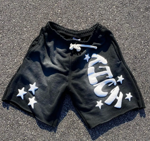 Shorts Bermuda pour homme bleus avec étoiles et lettres USA brodées en blanc, taille à cordon, shorts décontractés en coton tricoté - Product Image 4