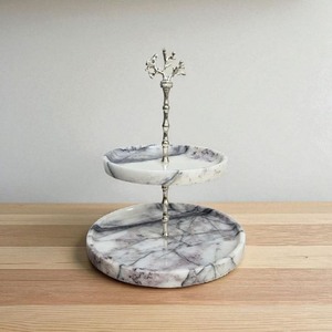 Reliable Round Marble Cake <b>Stand</b> 2 Tier Handmade Stone Serving Tray with Metal <b>Tree</b> Top Handle - Product Image 5