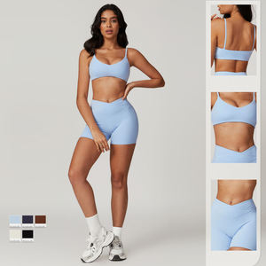 Custom 100% Cotton Eco-Friendly High Waist 2-Piece Short Sleeve Gym <b>Crop</b> <b>Top</b> Yoga Set Scrunch Butt Workout Shorts <b>Men</b> - Product Image 2