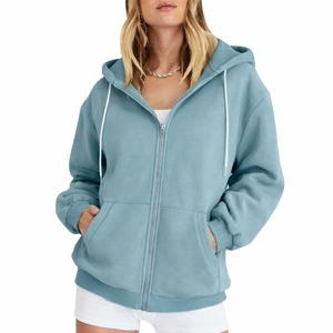 Sweat à capuche zippé uni pour femme en molleton de coton premium avec poches avant – Sweat à capuche zippé durable pour femme - Product Image 1
