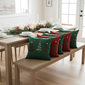 Juego de 6 Fundas de Almohada con Diseño de Árbol de Navidad, Rojo y Verde, 45 cm, Fundas de Cojín Festivas para Decoración Navideña - Product Image 4