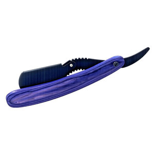 Stainless Steel Folding Barber Straight Razor with Purple <b>Plastic</b> Handle Single Blade Black Coated Professional Shaving - Product Image 1