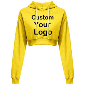 Sweat-shirt à capuche court pour femme, avec logo personnalisé imprimé, badge à paillettes, couleur unie, en toile, manches longues, cordon de serrage, printemps automne - Product Image 5