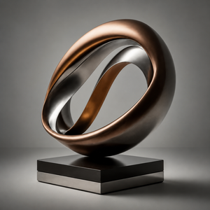 Escultura Abstracta de Anillo de Metal Plateado y Bronceado, Arte Moderno, Decoración de Lujo para Mesa, Estatua con Base de Pedestal Negra - Product Image 3