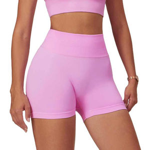Shorts de yoga taille haute en nylon avec poches, coupe large, légers, sans coutures, séchage rapide, respirants, extensibles dans quatre directions, motif uni - Product Image 1