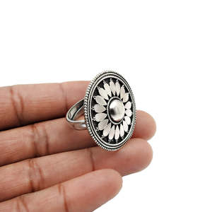 <b>Adjustable</b> <b>Ring</b> With Round Cut Design Made From Solid 925 Sterling <b>Silver</b> Handmade Bohemian Jewelry Flower Design Vintage <b>Ring</b> - Product Image 2