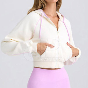 <b>Women</b> Casual Cropped <b>Zip</b> <b>Up</b> Hoodies Long Sleeve Hooded <b>Tops</b> Soft Cotton Fabric Boxy Fit Ribbed Hem Street Style Clothing - Product Image 4