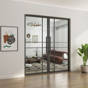 معدن داخلي مزدوج حديث فرنسي من الزجاج الشفاف للشقق المنزلية مع فولاذ أسود للاستخدام في الحمام - Product Image 2