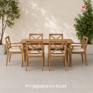 Timeless Solid Teak Wood Outdoor Dining <b>Set</b> <b>Restaurant</b> Patio Garden Resort Hotel Furniture Handmade Indonesia Durable Weather - Product Image 2