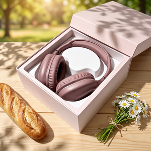 <b>Pink</b> Over-Ear Headphones in Rigid <b>Gift</b> Box with Satin Liner High-End Consumer Electronics Packaging - Product Image 4