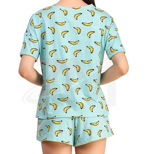 Ensemble de t-shirts à manches courtes pour femmes, imprimé banane, coupe ample, décontracté, en coton tricoté, pyjama, vêtements de printemps et d'été, col rond avec poches - Product Image 2