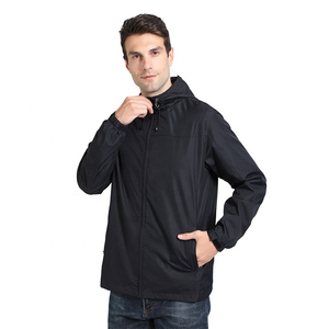 OEM <b>Windbreaker</b> Men's <b>Black</b> Hooded Windproof Jacket Casual Zipper Closure Polyester Outdoor Wear Autumn Style Regular Fit - Product Image 1