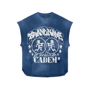 100% cotton T-shirt for men loose fit printed Mens Sleeveless T Shirt GSM Premium Cotton Black Paint Splash Print Custom <b>Logo</b> - Product Image 4