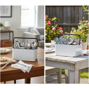 Distressed White Metal <b>Caddy</b> with 6 Compartments - Product Image 5