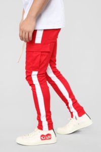 <b>Men's</b> Fleece Baggy Sweatpants Wide Leg <b>Lounge</b> red Sweat <b>Pants</b> with white strip Pockets - Product Image 3