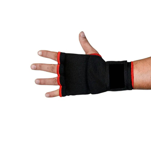 Half Finger Neoprene Training Gloves With Velcro Wrist Closure For Martial Arts Adults <b>Black</b> Red Trim Harry Johnson Production - Product Image 4