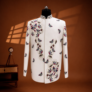 Manteau Cérémonial Digital Hive Motif en Tissu Texturé Premium, Facile d'Entretien, Col Montant, Tenue pour Occasions Spéciales - Product Image 1