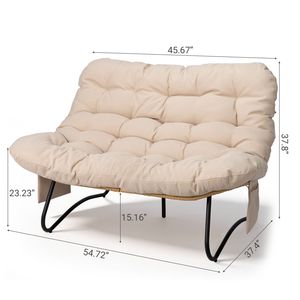 Sofá de Jardín de Mimbre Curvo de 2 Plazas, 133 x 94 x 87 cm, con Bolsillos para Revistas y Cojín Beige - Product Image 4