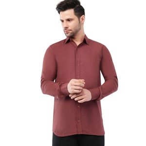 <b>Mens</b> Full Sleeve Cotton <b>Shirt</b> Regular Fit <b>Red</b> Solid Classic Button Down <b>Shirt</b> Breathable Lightweight Summer Wear Spread Collar - Product Image 1