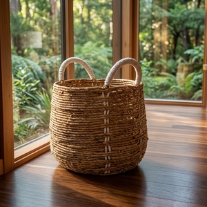 Cestas de Almacenamiento de Fibra Natural, Cesto para Ropa Tejido a Mano, Organizador Redondo Artesanal Balinés, Decoración Rústica Boho para el Hogar - Product Image 3