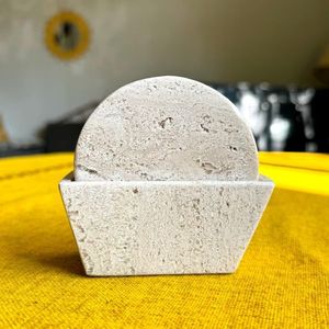 Eco Friendly Natural Travertine Stone Coaster Set For Home Kitchen Restaurant <b>Bar</b> And Coffee Shop Decoration - Product Image 1