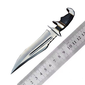 Couteau de chasse industriel à pointe clip, lame en acier Damas, manche en bois, couteau d'extérieur à lame fixe de 13 cm, épaisseur de 0,5 mm, lame droite - Product Image 1