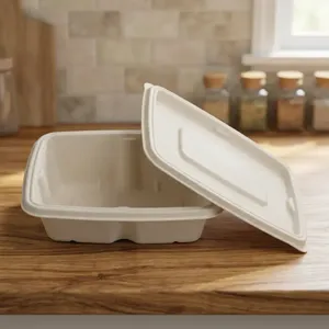 Luxury <b>Pulp</b> Moulded Disposable 750ml Rectangle Food Container Eco Friendly Biodegradable Water Resistant Lightweight Box - Product Image 1
