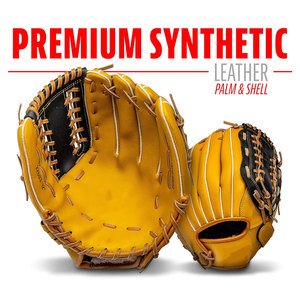 Gant de baseball à doigts entiers, jaune et noir, en cuir, avec structure en H, pour droitier, fermeture auto-agrippante, antidérapant, pour adulte, pour l'extérieur, toutes saisons - Product Image 6