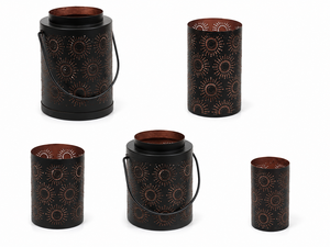 Pot à bougie votive en métal noir mat avec motif de points dorés, cylindre, décoration d'intérieur - Product Image 5