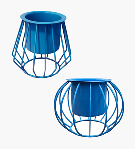 Macetas Metálicas Azules con Soportes Decorativos de Alambre Geométrico, Juego de Macetas Modernas para Interiores, Exteriores, Jardín y Sala de Estar - Product Image 3