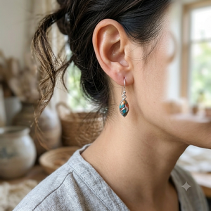 925 Sterling <b>Silver</b> Oyster Turquoise <b>Hoop</b> Earrings Handmade Marquise Rose Gold Yellow Gold Plated Minimalist Women - Product Image 2