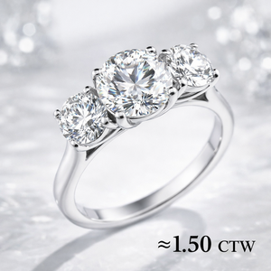 Anillo de Compromiso con Tres Diamantes Cultivados en Laboratorio de 1.50 CTW, Certificado, para Mujer, Chapado en Oro y Rodio, Moderno, para Aniversario de Bodas - Product Image 3