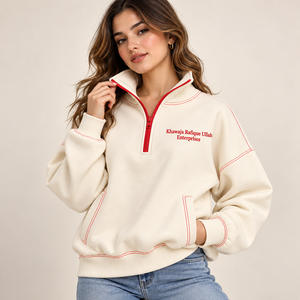 Khawaja Rafique Unisex Pink <b>Quarter</b> <b>Zip</b> <b>Sweatshirt</b> Stand Collar Letter Print Casual Pullover Unisex pink <b>quarter</b> <b>zip</b> <b>sweatshirt</b> - Product Image 5