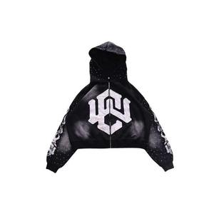 Conjunto de Sudadera con Capucha y Pantalones Acampanados de Algodón 100% Ecológico Estampado de Invierno, con Doble Cintura y Pedrería, Estilo Holgado, Fabricación Personalizada - Product Image 2