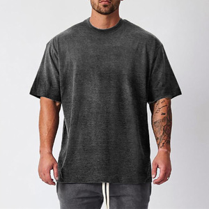 Wholesale 2026 Custom Gym Black Tee Quick Dry Breathable Knitted Oversized Cotton <b>Tshirt</b> for Men Solid Acid Wash Boxy Shirt - Product Image 3