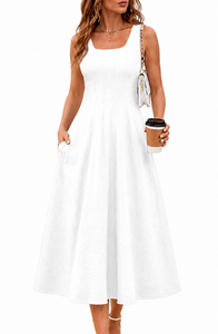 <span class=keywords><strong>Abito</strong></span> Vintage Senza Maniche da Donna con Scollo Quadrato, Vestito Fluido a Trapezio <span class=keywords><strong>per</strong></span> Serate, Cocktail Party, Vacanze e Spiaggia - Product Image 5