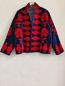 Blouson Bomber en Velours Brodé Suzani Motif Floral Oeil Turc Coloré 100% Coton Rembourré Réversible Style Bohème Vintage pour Été et Hiver - Product Image 1