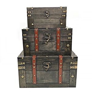 Juego de Cajas de Almacenamiento de Madera con Correas de Cuero y Herrajes de Latón, Diseño Clásico, Apilables, Rectangulares, para Artículos Diversos - Product Image 5