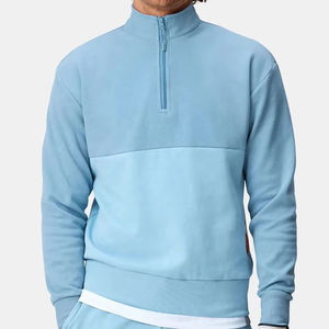 Men Stand Collar Quarter Zip Fleece Pullover Long Sleeve Sweatshirt Casual Solid Color Breathable Regular Fit Autumn Wear - Product Image 1
