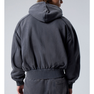 Fabricant de sweats à capuche zippés personnalisés pour hommes, en molleton bouclette lourd 460 g/m², coupe ample et courte, épaules tombantes - Product Image 3