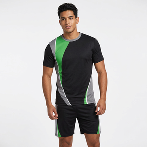 Uniforme Deportivo Personalizado de Fútbol para Hombre, Camiseta de Manga Corta Negra, Verde y Gris, Transpirable, de Secado Rápido, con Tecnología de Absorción de Humedad, en Poliéster - Product Image 4