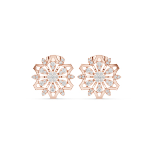 Boucles d'oreilles pendantes en or rose 14 carats avec diamant de laboratoire rond pour femme, idéales pour les mariages – Nouveau diamant cultivé - Product Image 3