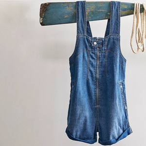 Salopette en jean pour femme, couleur unie, taille haute, coupe ample, délavée, respirante, style décontracté d'été, short-combinaison, très vendue - Product Image 6