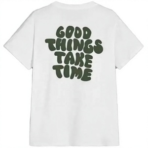 T-shirt en coton blanc pour homme imprimé « Good Things Take Time », coupe classique, col rond, manches courtes, style jersey décontracté - Product Image 1